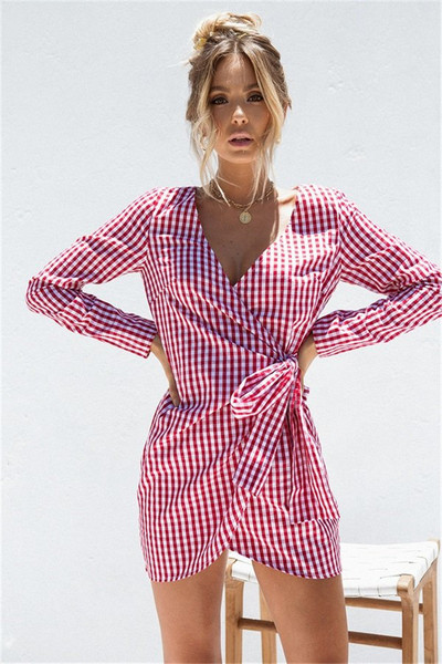 Kockás női ruha hosszú ujjal