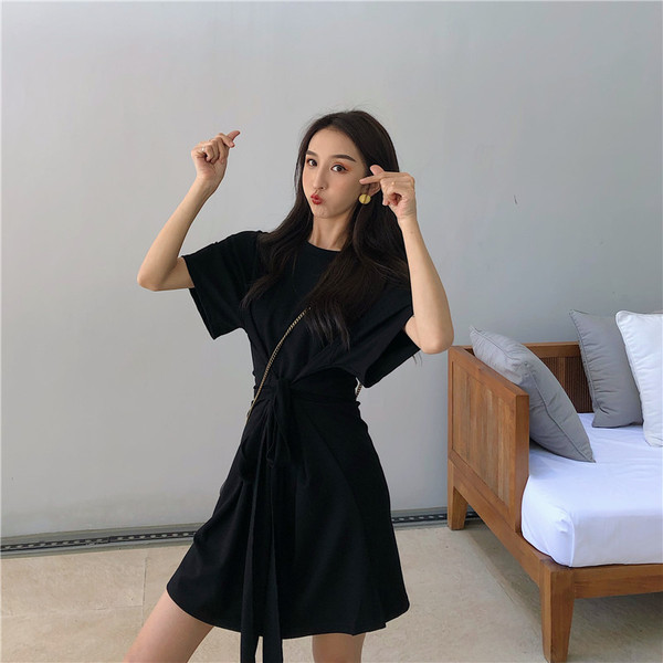 Rochie simpla de dama cu maneci scurte in doua culori