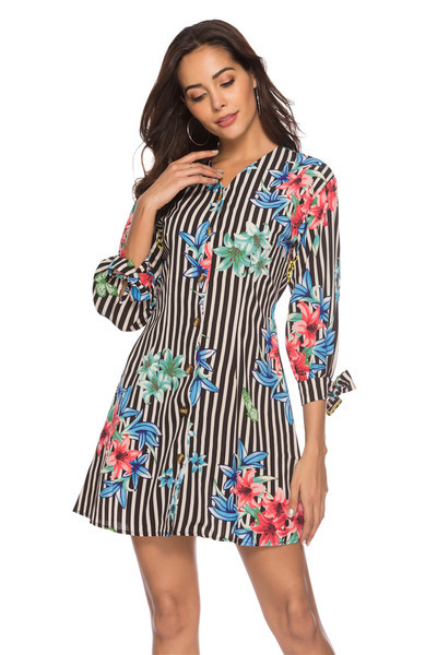 Rochie de dama model nou cu motive florale si maneci 3/4