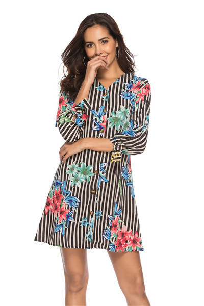 Rochie de dama model nou cu motive florale si maneci 3/4