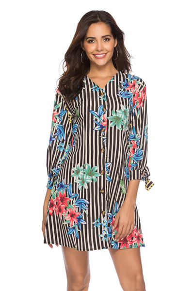 Rochie de dama model nou cu motive florale si maneci 3/4