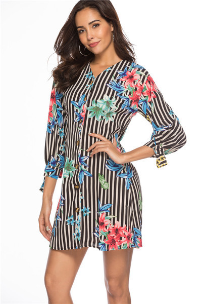 Rochie de dama model nou cu motive florale si maneci 3/4