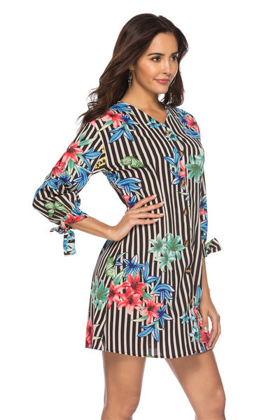 Rochie de dama model nou cu motive florale si maneci 3/4