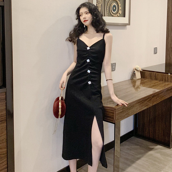 Rochie eleganta de dama in doua culori, cu bretele subtiri si fanta