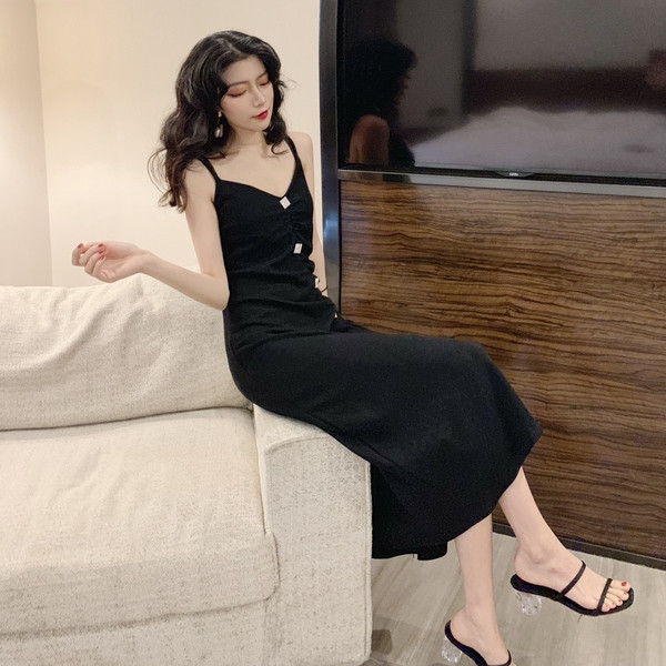 Rochie eleganta de dama in doua culori, cu bretele subtiri si fanta