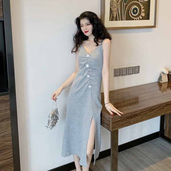 Rochie eleganta de dama in doua culori, cu bretele subtiri si fanta