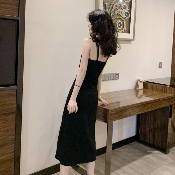 Rochie eleganta de dama in doua culori, cu bretele subtiri si fanta