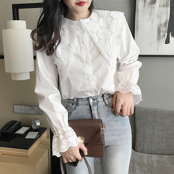 Cămașă albă elegantă de damă, cu dantelă