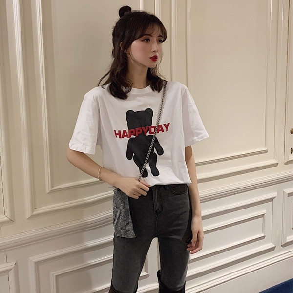 Tricou casual dama cu inscriptie gri si alb