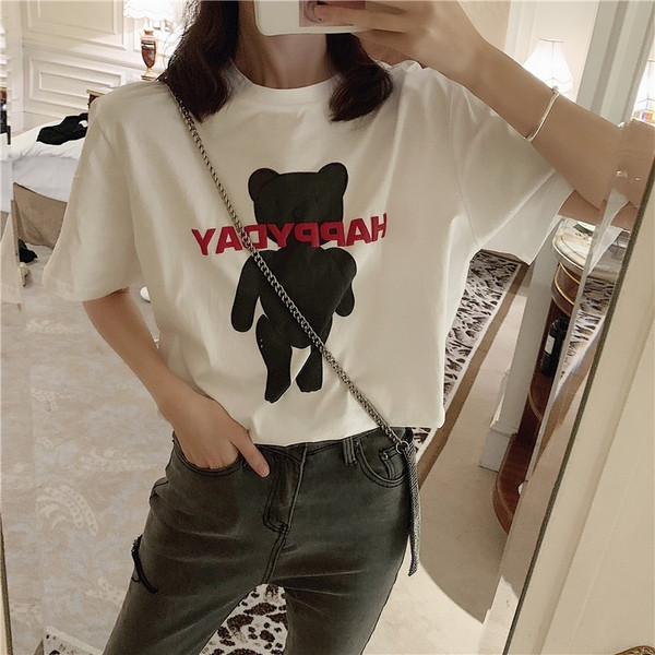 Tricou casual dama cu inscriptie gri si alb