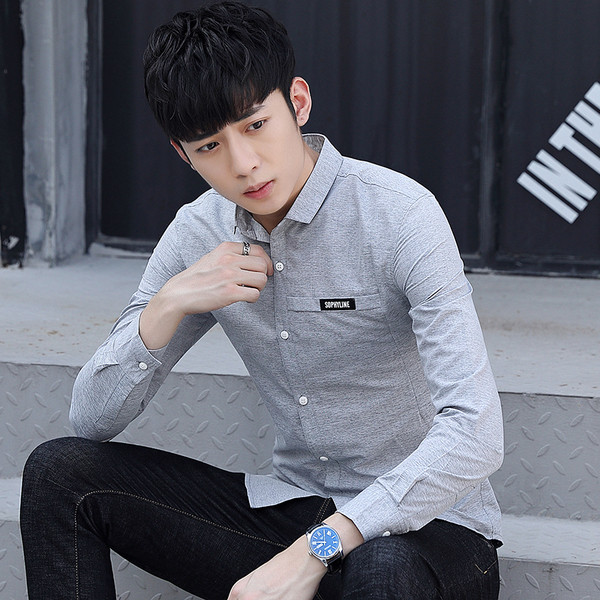 Cămașă elegantă pentru bărbați, cu mâneci lungi și emblemă-trei culori