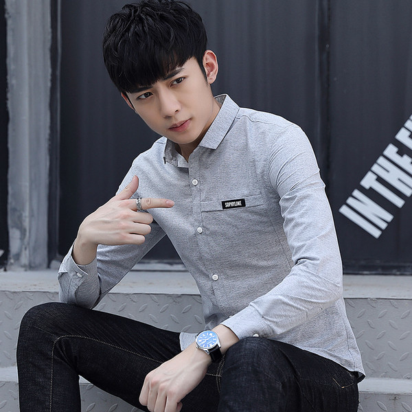 Cămașă elegantă pentru bărbați, cu mâneci lungi și emblemă-trei culori