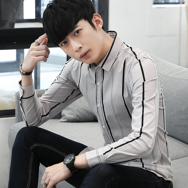 Modern férfi hosszú ujjú ing szürke és fehér színben