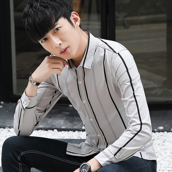 Modern férfi hosszú ujjú ing szürke és fehér színben