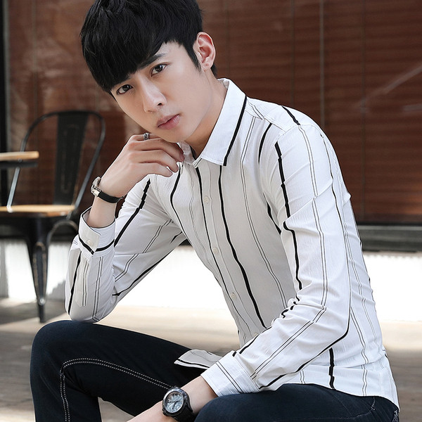 Modern férfi hosszú ujjú ing szürke és fehér színben