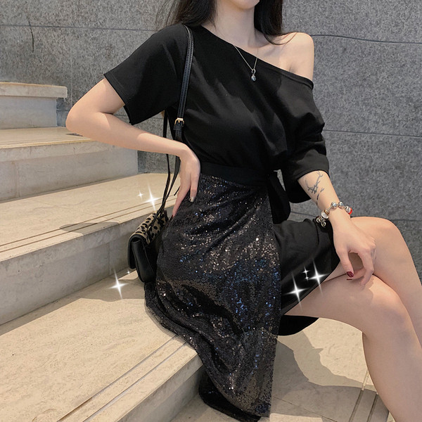 Modern női aszimmetrikus ruha két színben