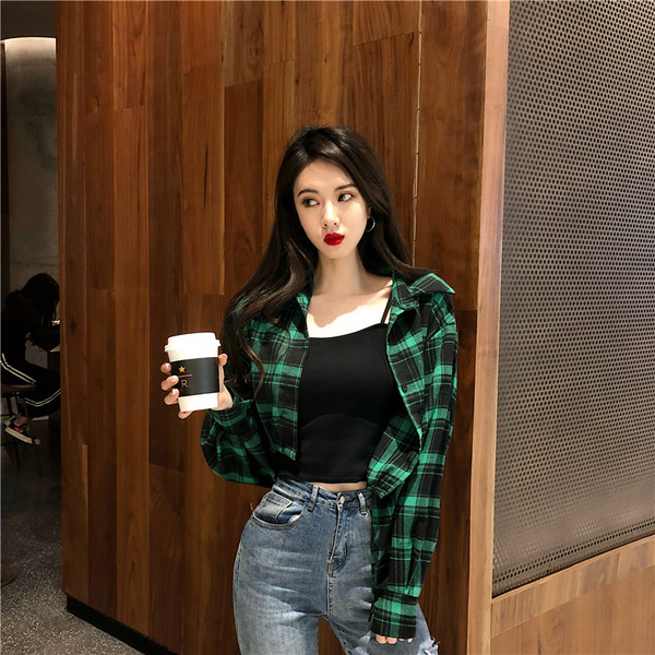 Modern női rövid kockás ing két színben