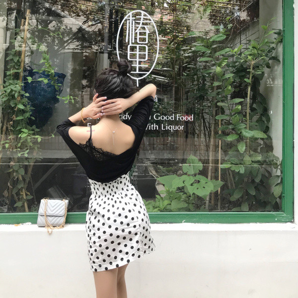 Tricou casual dama cu dantela de culoare neagra