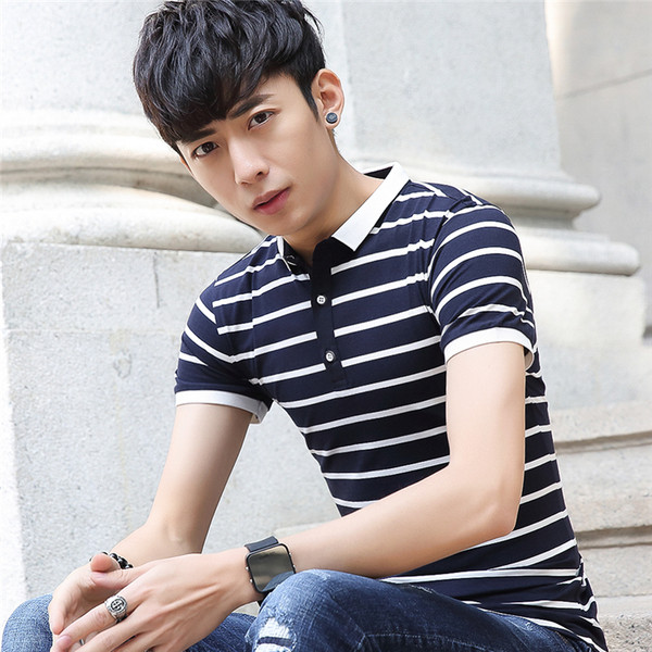 Férfi csíkos póló gombokkal, két színben