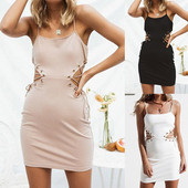 Modern női ruha derékkötővel, három színben