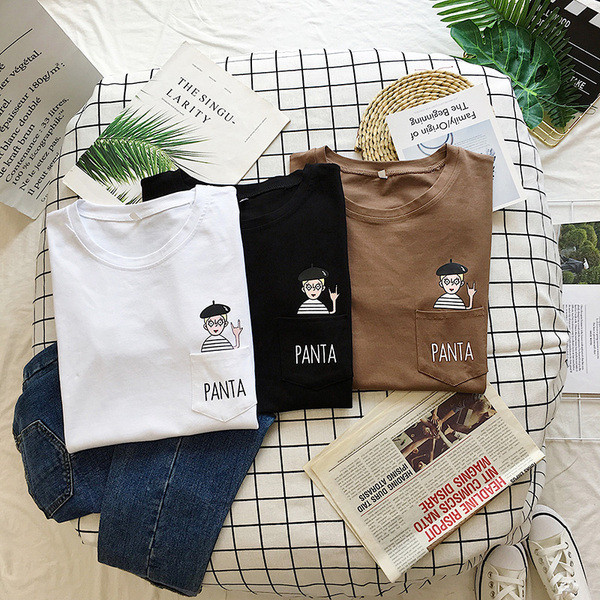 Hímzéssel és O-nyakú női alkalmi póló három színben