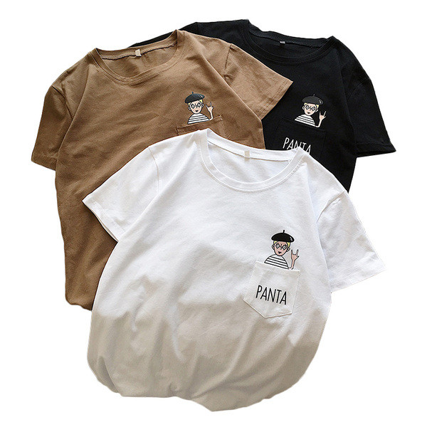 Hímzéssel és O-nyakú női alkalmi póló három színben