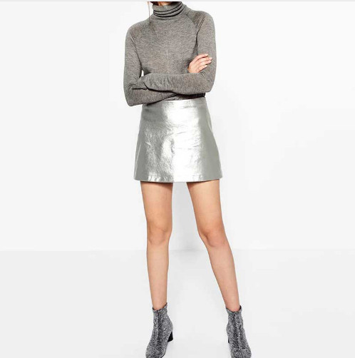 Fusta de dama actuala de culoare auriu si argintiu