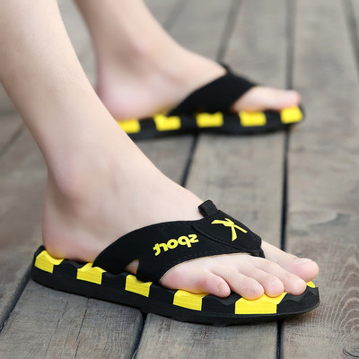 Men`s casual slippers with an inscription in several colors