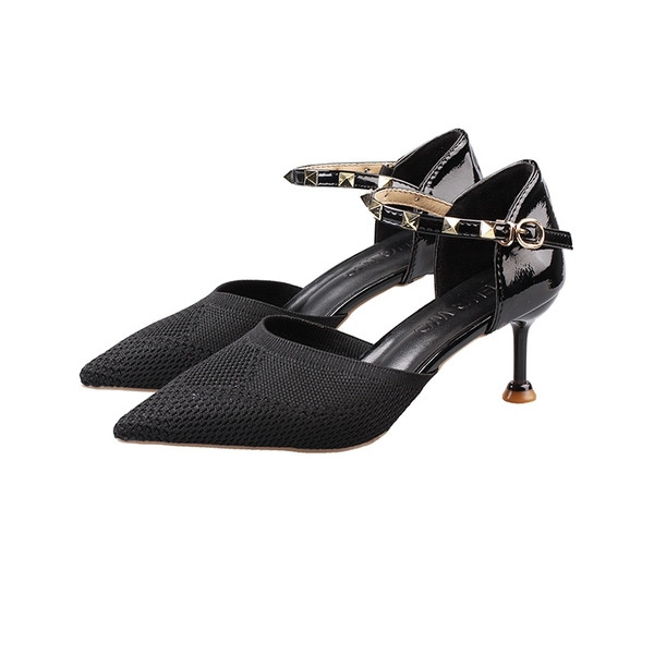 Pantofi moderni de dama cu toc subtire si curea cu ochiuri in mai multe culori