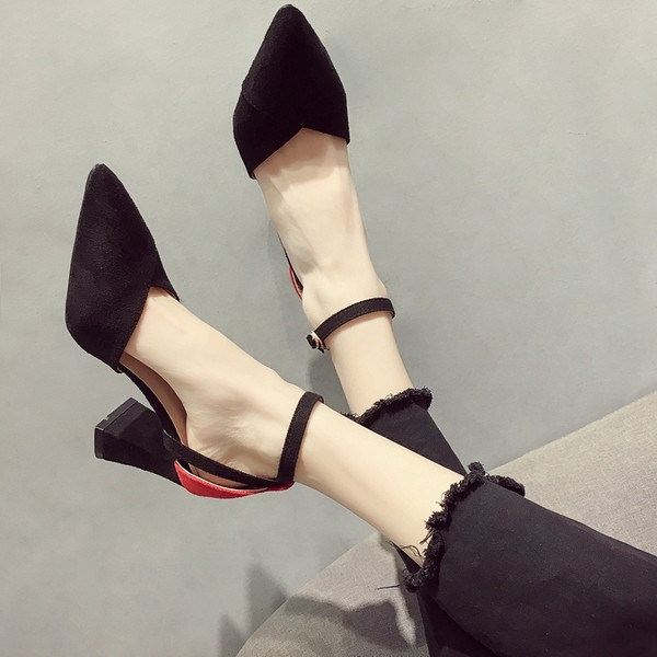 Pantofi moderni de dama cu toc din piele intoarsa ecologica in doua culori