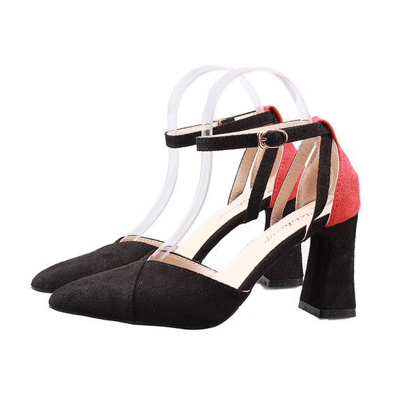 Pantofi moderni de dama cu toc din piele intoarsa ecologica in doua culori