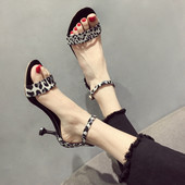 Sandale dama cu toc si model leopard in doua culori