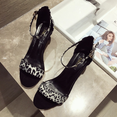 Sandale dama cu toc si model leopard in doua culori