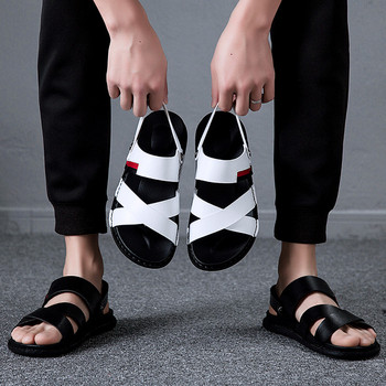 Модерни мъжки сандали в бял и черен цвят 