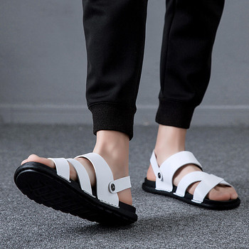 Модерни мъжки сандали в бял и черен цвят 