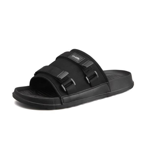 Papuci moderni pentru barbati in negru cu bretele colorate