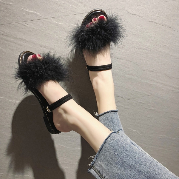 Sandale casual dama cu element de puf in mai multe culori