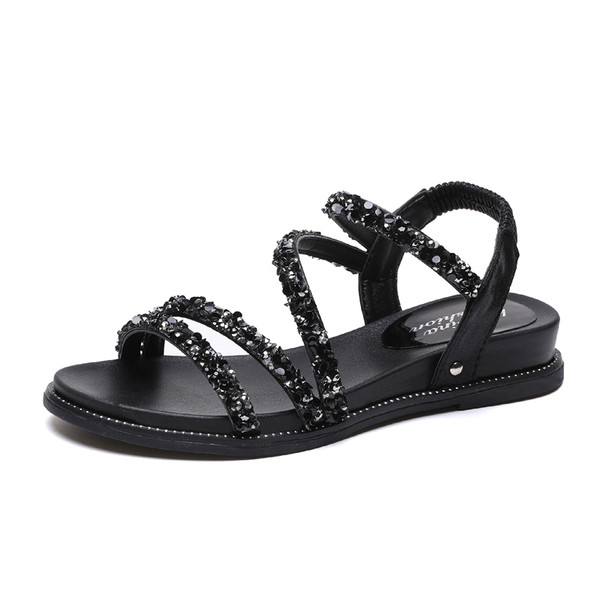 Alkalmi női szandál díszkövekkel fekete és ezüst színben