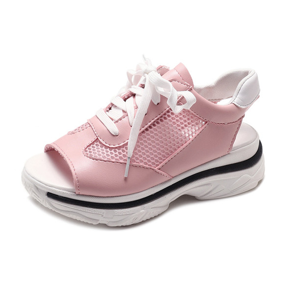 Model nou de sandale casual dama cu sireturi in roz si alb