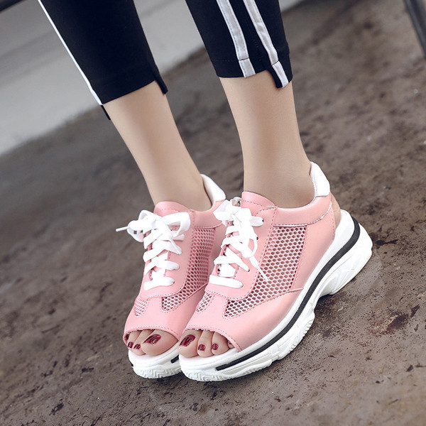 Model nou de sandale casual dama cu sireturi in roz si alb