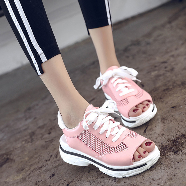 Model nou de sandale casual dama cu sireturi in roz si alb