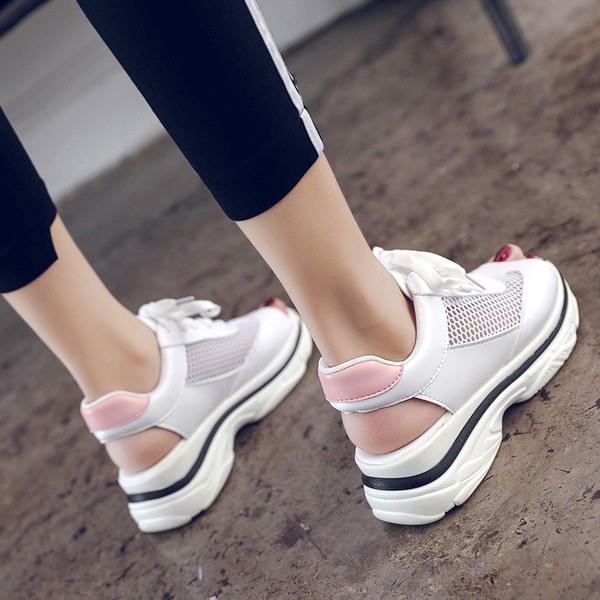 Model nou de sandale casual dama cu sireturi in roz si alb