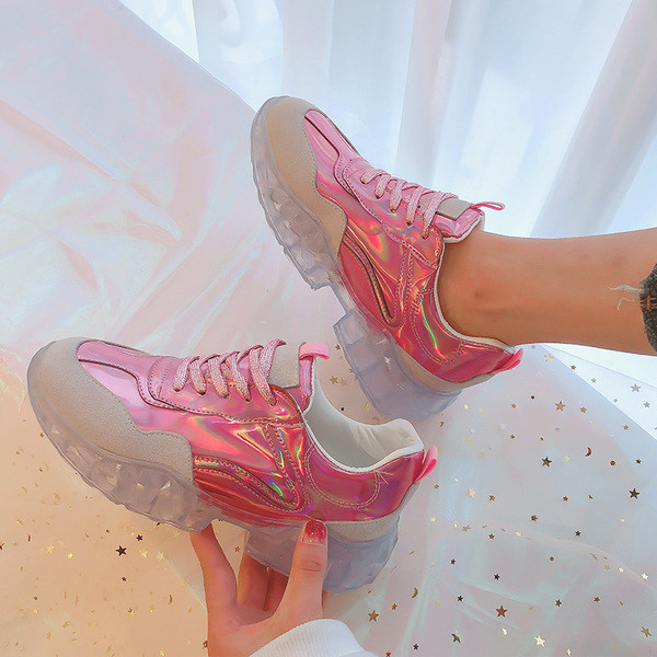 ÚJ Modern női tornacipő színes rózsaszín és ezüst fűzőkkel