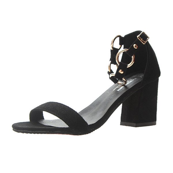 Sandale de dama elegante cu toc gros din piele intoarsa ecologica in trei culori