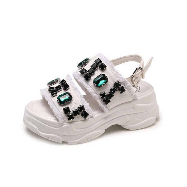 Sandale de dama actuale cu talpa inalta si pietre colorate in trei culori