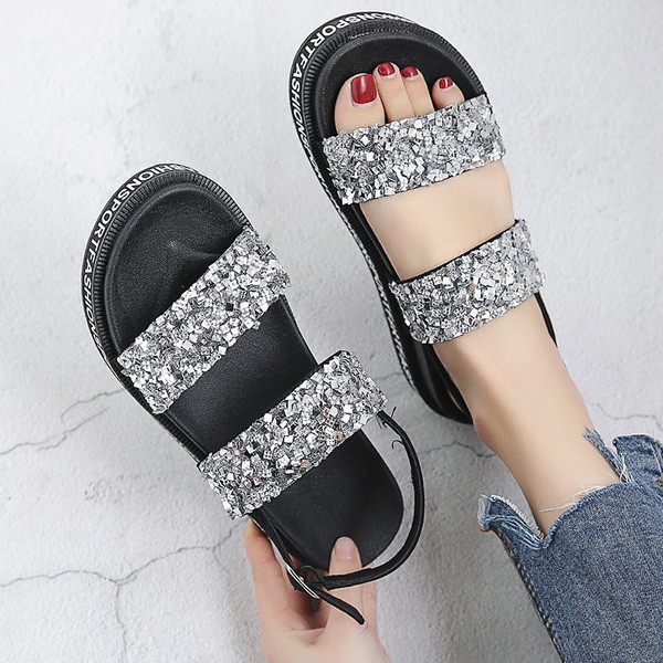 Aktuális női flitteres szandál két színben