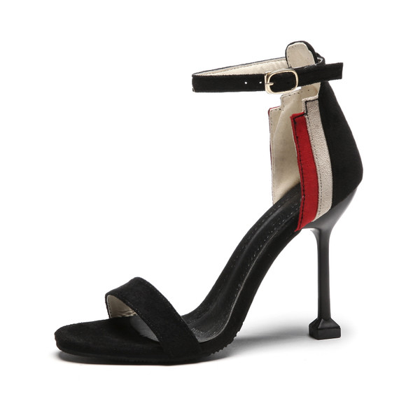 Modern női magas sarkú szandál fekete és zöld színben