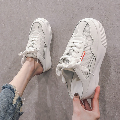 NOU Sandale dama cu talpa inalta si sireturi in doua culori