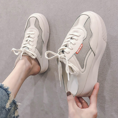 NOU Sandale dama cu talpa inalta si sireturi in doua culori