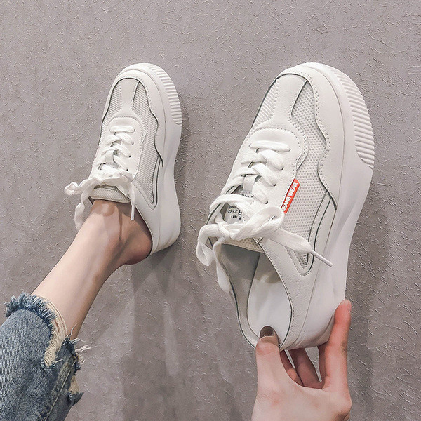 NOU Sandale dama cu talpa inalta si sireturi in doua culori